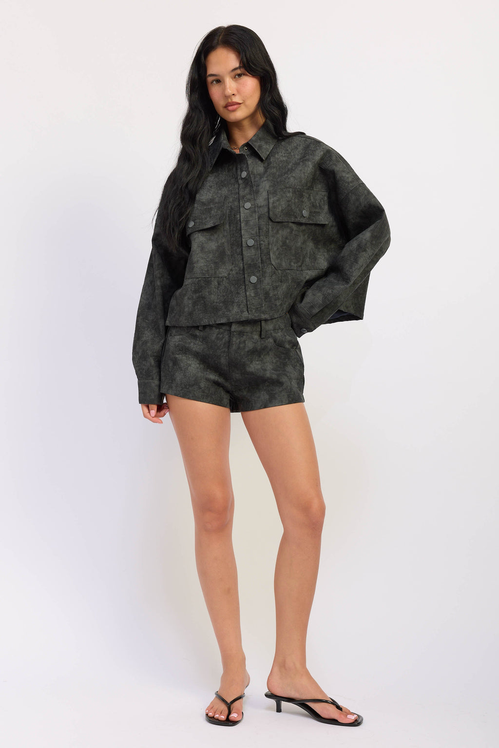 The Halle Faux Suede Pocket Shorts