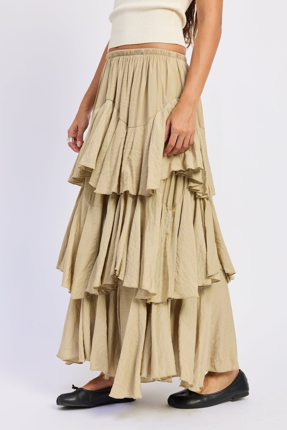 The Cambria Chocolate Tiered Chiffon Maxi Skirt