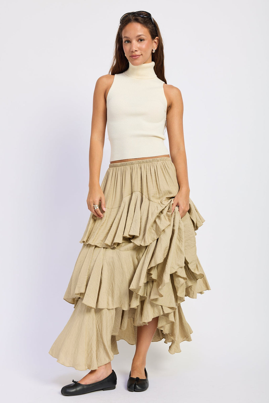 The Cambria Chocolate Tiered Chiffon Maxi Skirt