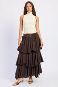 The Cambria Chocolate Tiered Chiffon Maxi Skirt