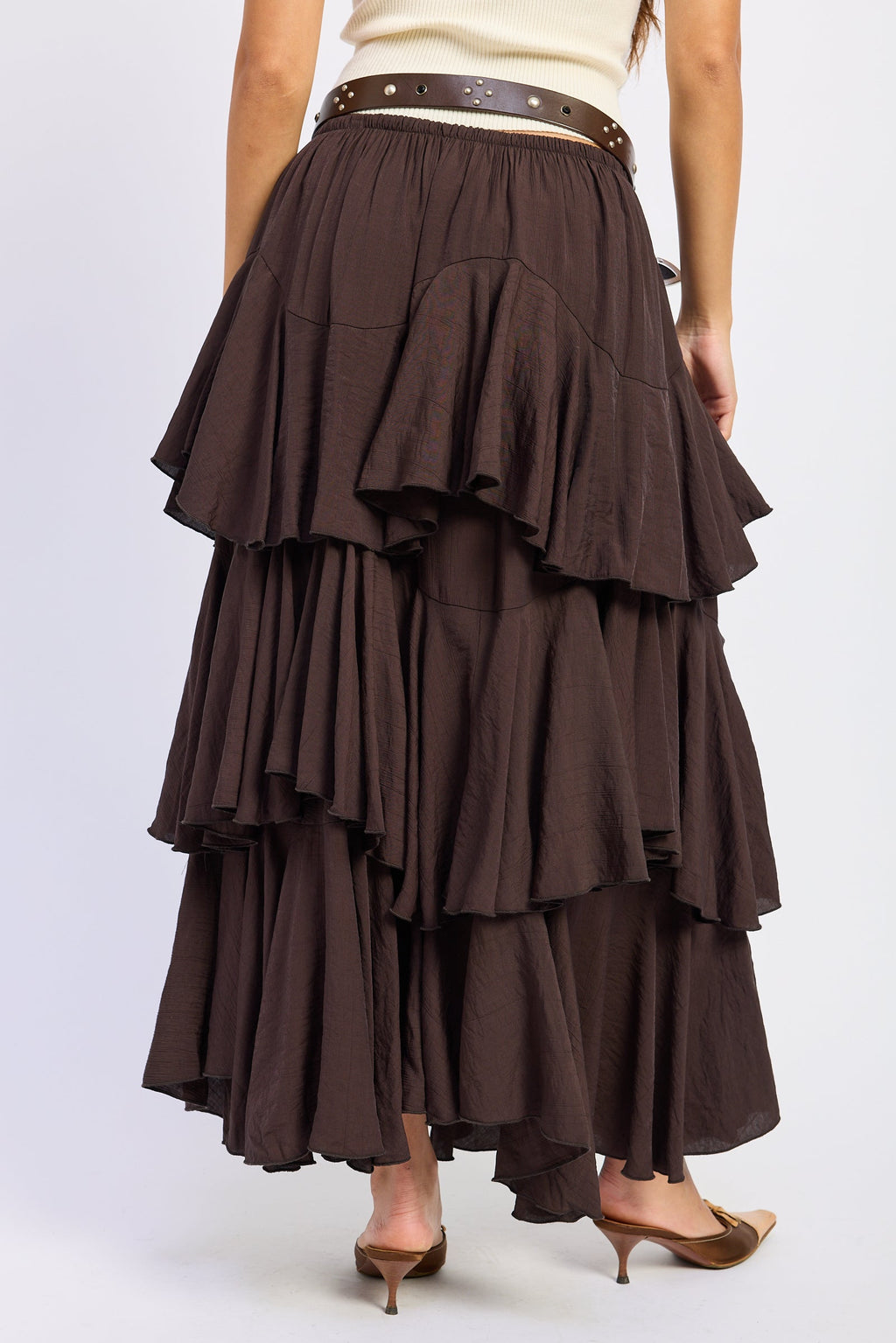 The Cambria Chocolate Tiered Chiffon Maxi Skirt