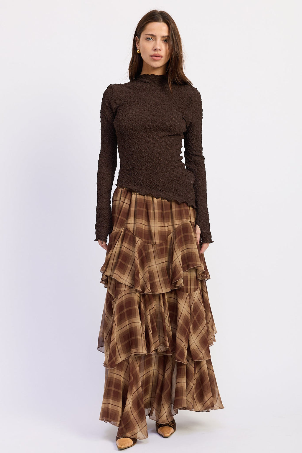 The Chelsea Plaid Tiered Chiffon Maxi Skirt