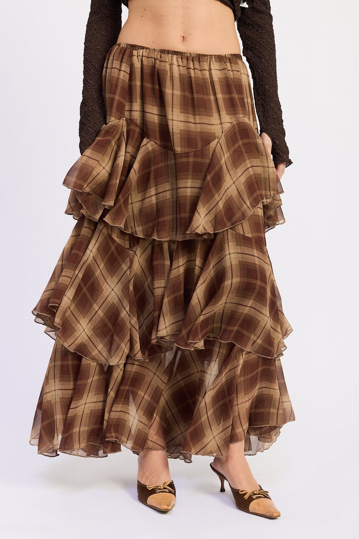 The Chelsea Plaid Tiered Chiffon Maxi Skirt