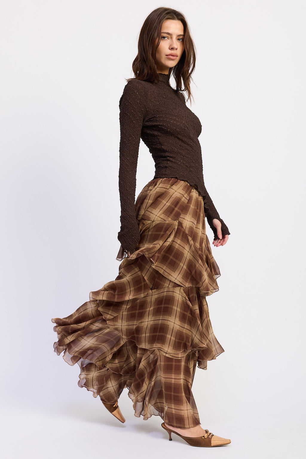 The Chelsea Plaid Tiered Chiffon Maxi Skirt