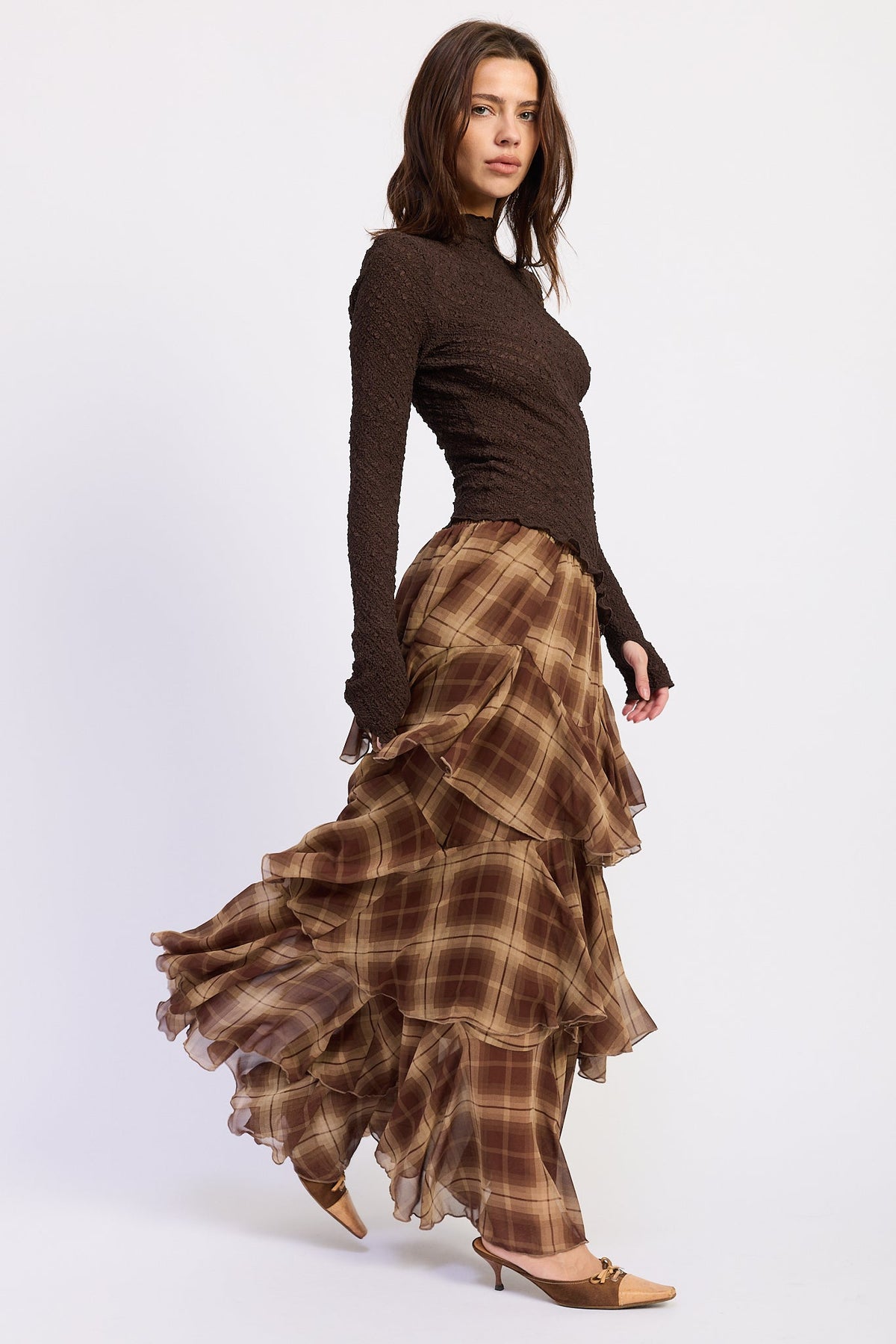 The Chelsea Plaid Tiered Chiffon Maxi Skirt