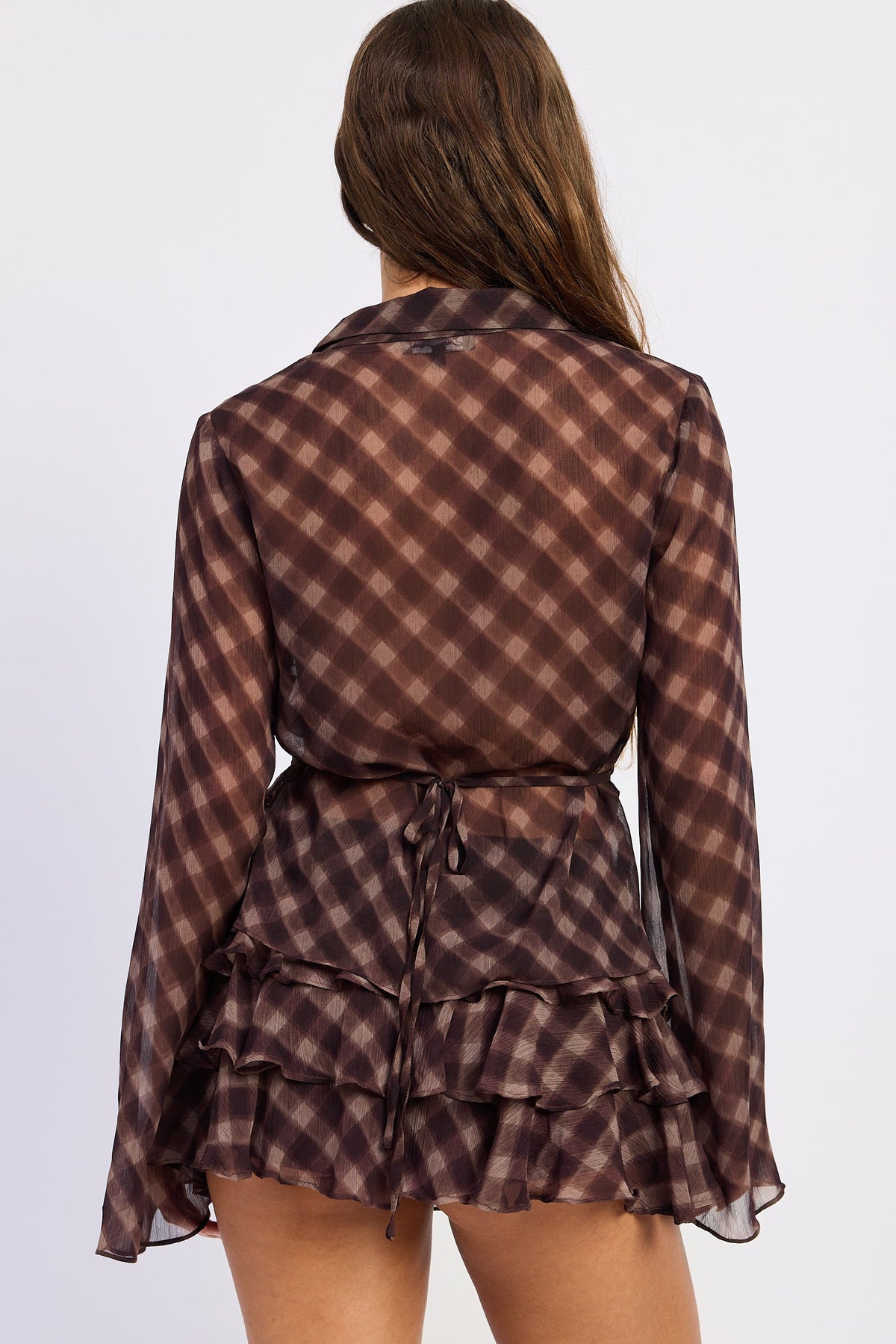 The Elysia Plaid Sheer Button-Up Blouse