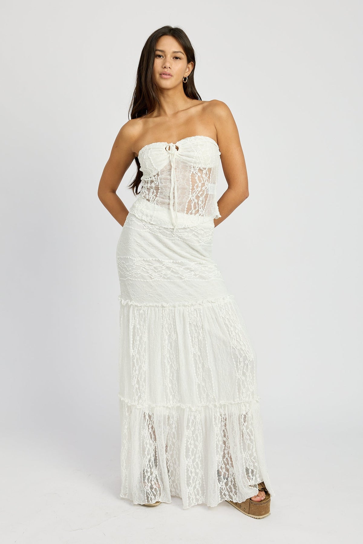The Elowen Lace Mermaid Maxi Skirt in Ivory