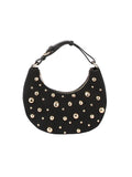 The Nova Studded Crescent Bag in Black