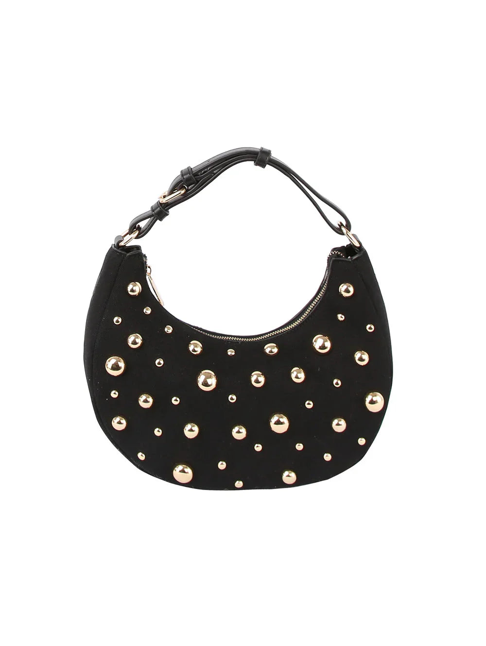 The Nova Studded Crescent Bag in Black