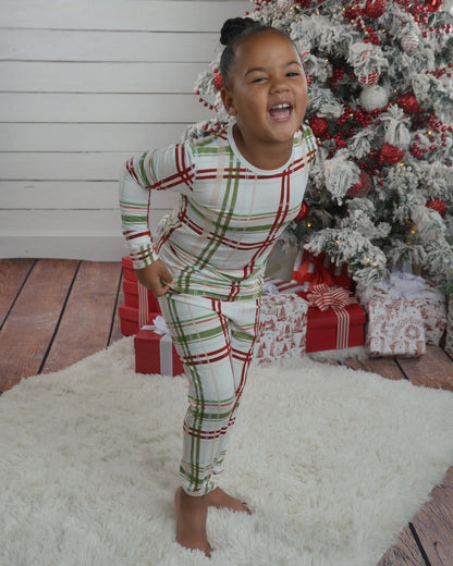 Plaid Christmas Bamboo Pajamas for Kids – Two Piece Set