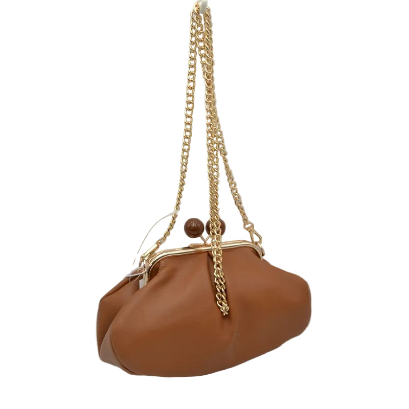 The Celeste Frame Shoulder Bag in Brown - front view