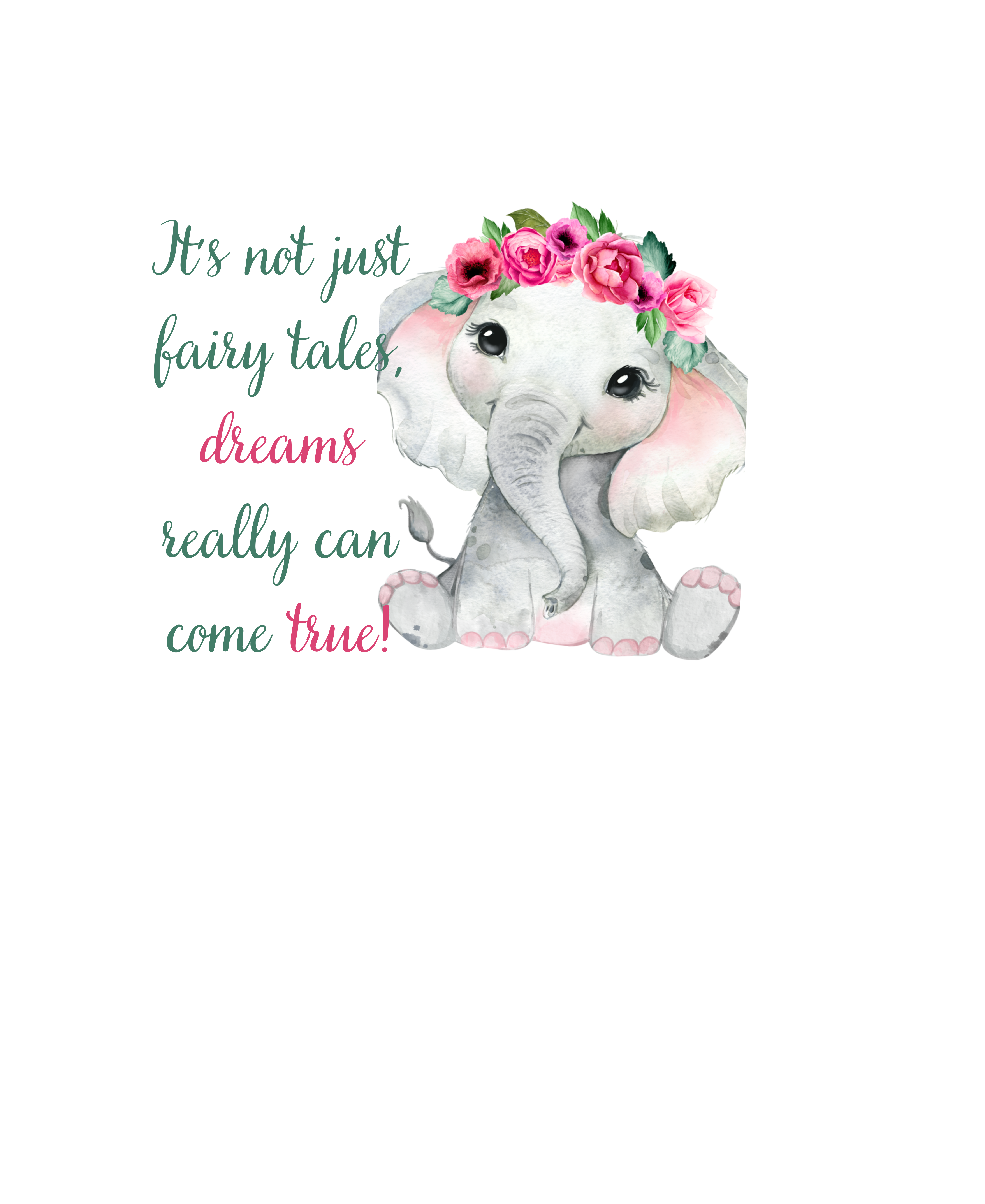 Dreams Really Can Come True Baby Flower Elephant White Glossy Mug