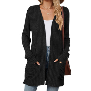 Solid Color Long Sleeve Cardigan Knitwear Sweater 