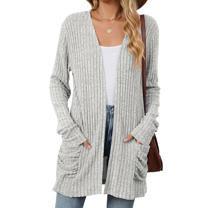 Solid Color Long Sleeve Cardigan Knitwear Sweater - Mari’Anna Tees