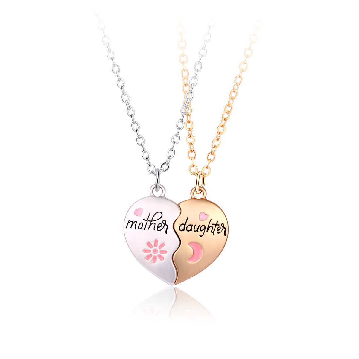 2PCS Set Mother Daughter Necklace Matching Heart Magnetic Pendant Fashion Gifts For Mother's Day