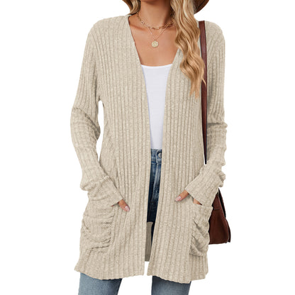 Solid Color Long Sleeve Cardigan Knitwear Sweater - Mari’Anna Tees