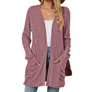 Solid Color Long Sleeve Cardigan Knitwear Sweater 