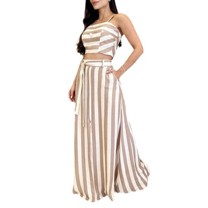 2PC Striped Print Crop Top Skirt Outfit - Mari’Anna Tees