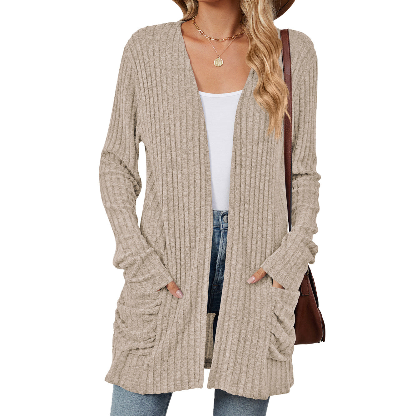 Solid Color Long Sleeve Cardigan Knitwear Sweater 