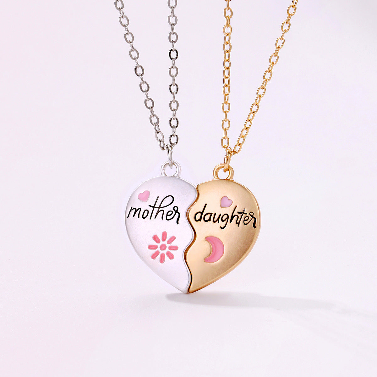 2PCS Set Mother Daughter Necklace Matching Heart Magnetic Pendant Fashion Gifts For Mother's Day