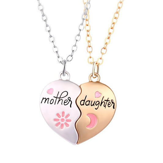 2PCS Set Mother Daughter Necklace Matching Heart Magnetic Pendant Fashion Gifts For Mother's Day