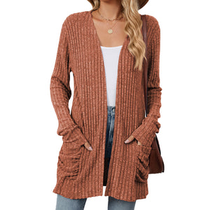 Solid Color Long Sleeve Cardigan Knitwear Sweater 