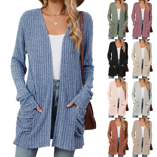 Solid Color Long Sleeve Cardigan Knitwear Sweater 