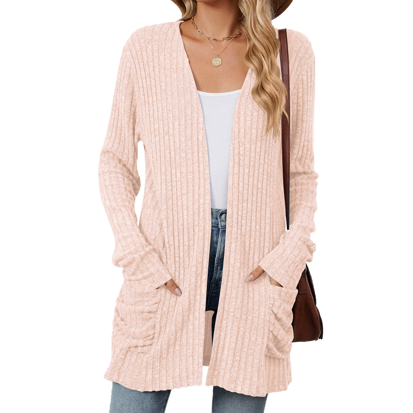 Solid Color Long Sleeve Cardigan Knitwear Sweater 