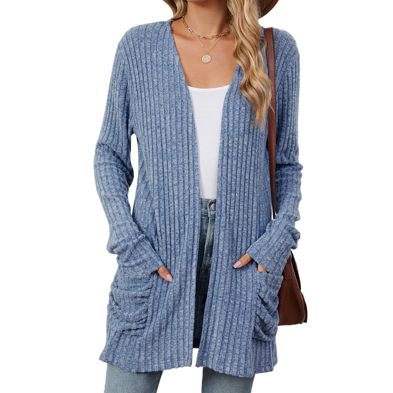 Solid Color Long Sleeve Cardigan Knitwear Sweater 