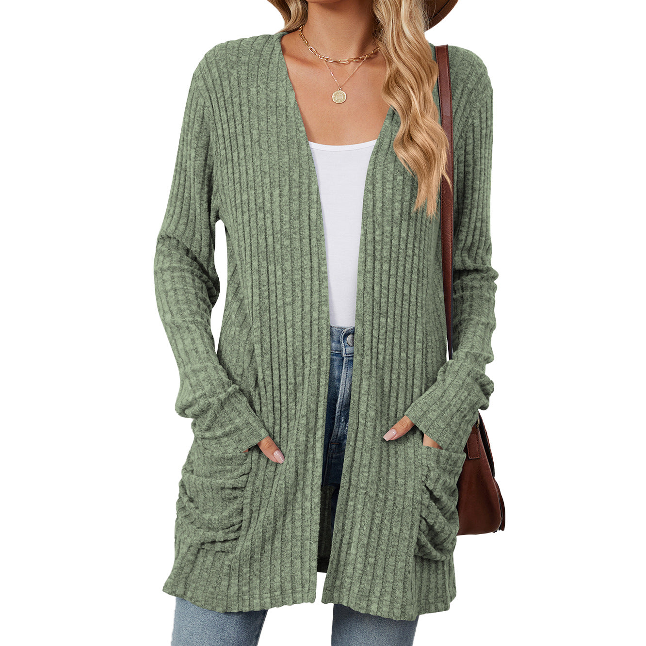 Solid Color Long Sleeve Cardigan Knitwear Sweater 