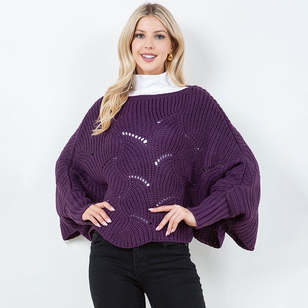 The Amara Open-Knit Sweater in Purple