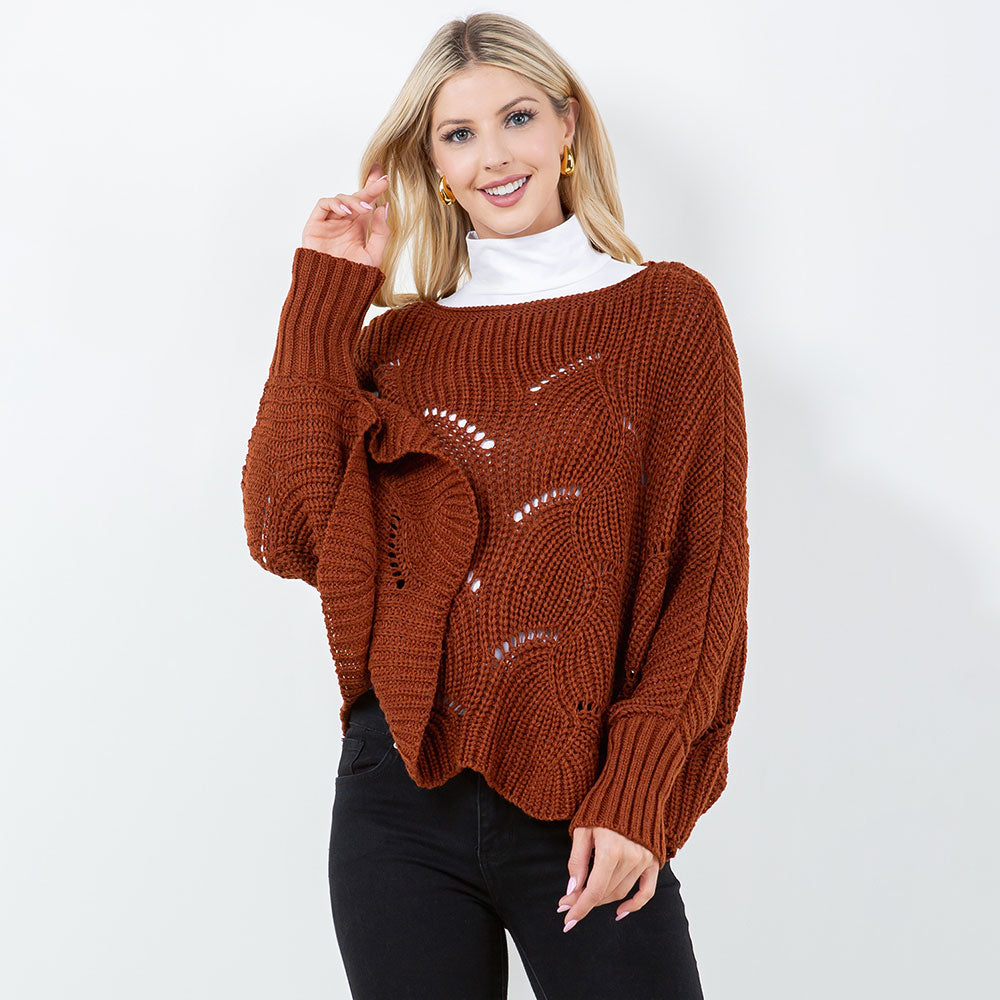 The Amara Open-Knit Sweater in Brown