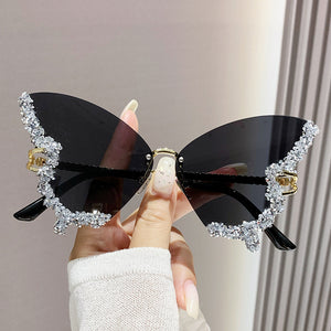 Butterfly Sunglasses with Rhinestones - Fashionable Sun Protection