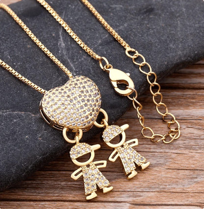 Fashion Jewelry Son Daughter Gold Color Heart Pendant Necklace Chain - Mari’Anna Tees