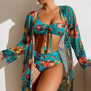 Bikini 3 Piece With Long Sleeved Blouse Swimwear 