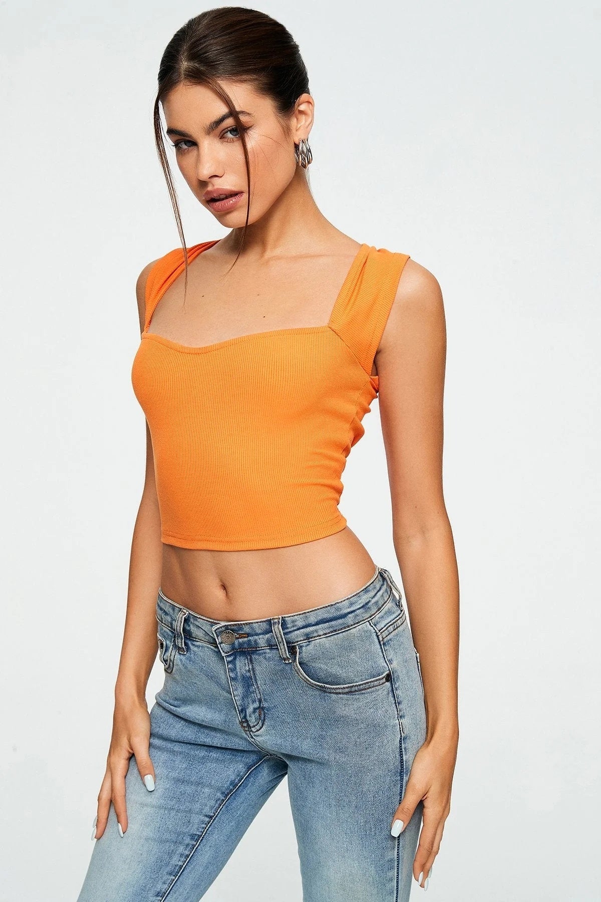 Solid Color Ribbed Sleeveless Crop Top 