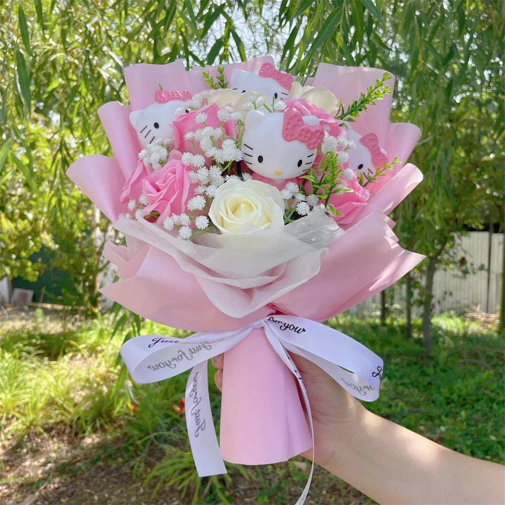 Kawaii Cat Dolls Bouquet with Artificial Flowers| Valentine's Day Gifts