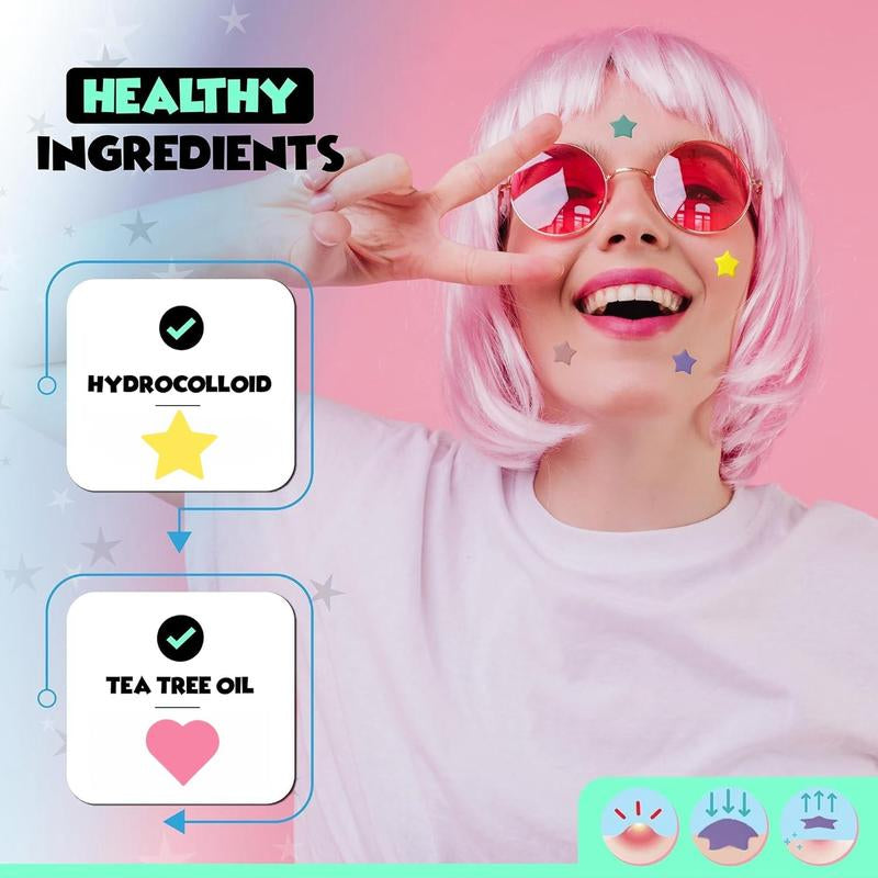 Star & Heart Shaped Hydrocolloid Pimple Patch, 216Pcs/Box Easy to Peel Acne Cover Sticker, Facial Skin Care Accessories for All Skin Types