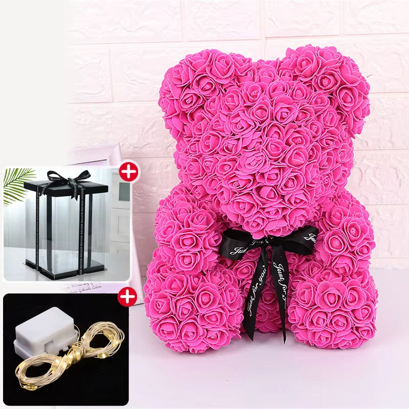 Rose Bear Artificial Flower with Box Lights Valentine's Day Gift