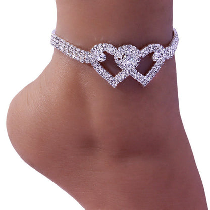 Double Heart Fashion Rhinestone Anklet - Mari’Anna Tees