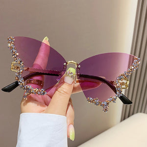 Butterfly Sunglasses with Rhinestones - Fashionable Sun Protection