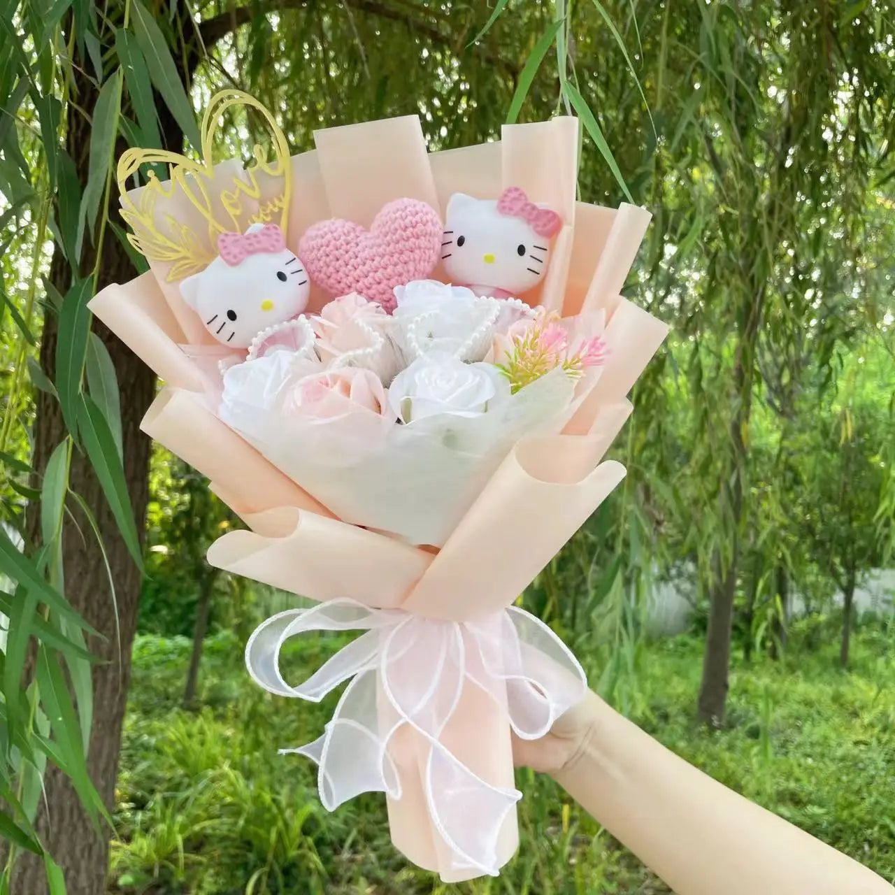 Kawaii Cat Dolls Bouquet with Artificial Flowers| Valentine's Day Gifts