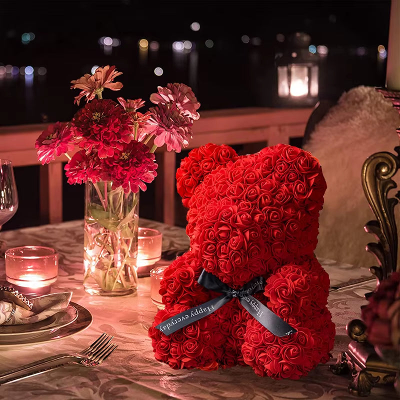 Rose Bear Artificial Flower with Box Lights Valentine's Day Gift