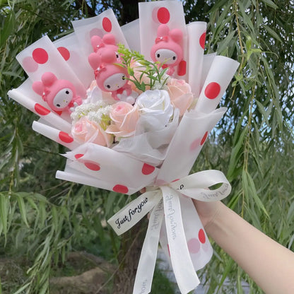 Kawaii Cat Dolls Bouquet with Artificial Flowers| Valentine's Day Gifts