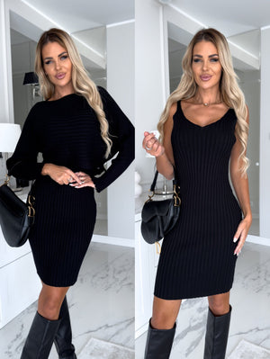 2pcs Long Sleeve Ribbed Sweater & Dress Set Women’s Fall Wear