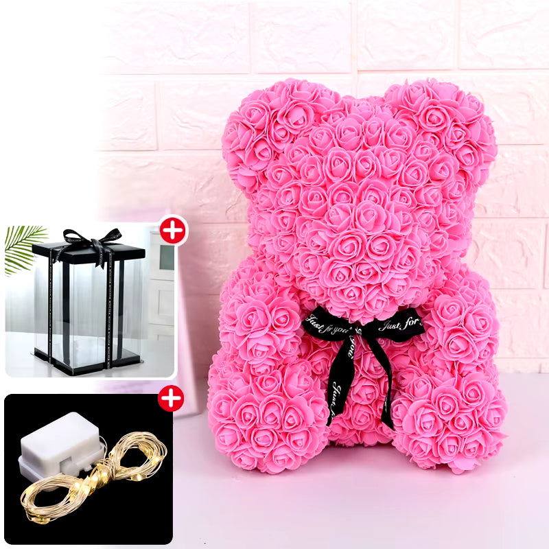 Rose Bear Artificial Flower with Box Lights Valentine's Day Gift