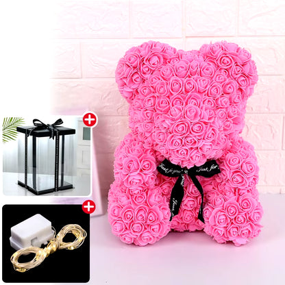 Rose Bear Artificial Flower with Box Lights Valentine's Day Gift