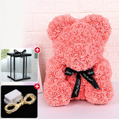 Rose Bear Artificial Flower with Box Lights Valentine's Day Gift