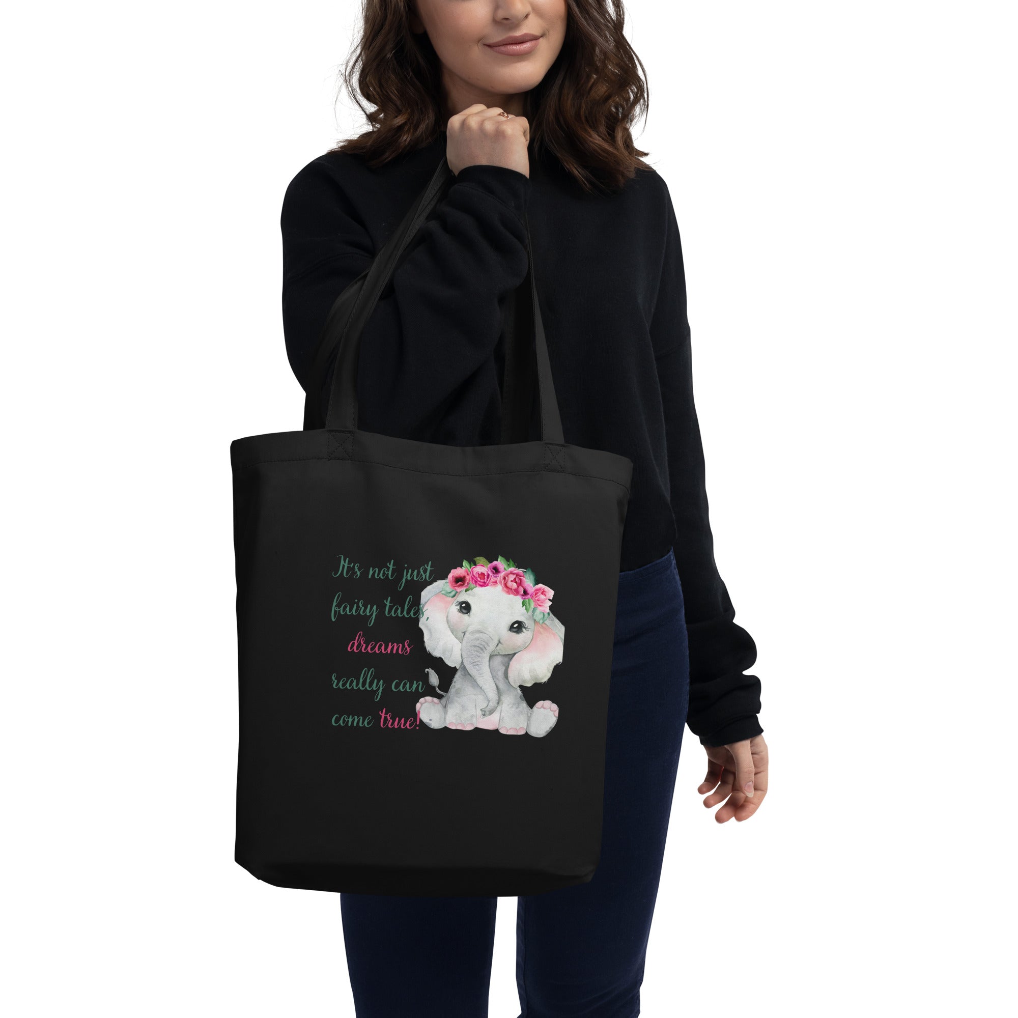 Dreams Really Can Come True Flower Baby Elephant Eco Tote Bag - Mari’Anna Tees