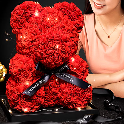 Rose Bear Artificial Flower with Box Lights Valentine's Day Gift